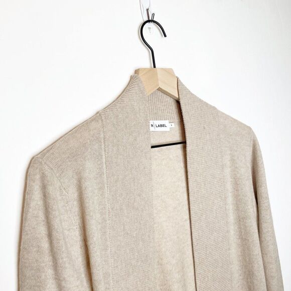 R LABEL Knitted Wool Cashmere Open Front Cardigan Sweater Beige Women's S - Picture 2 of 6